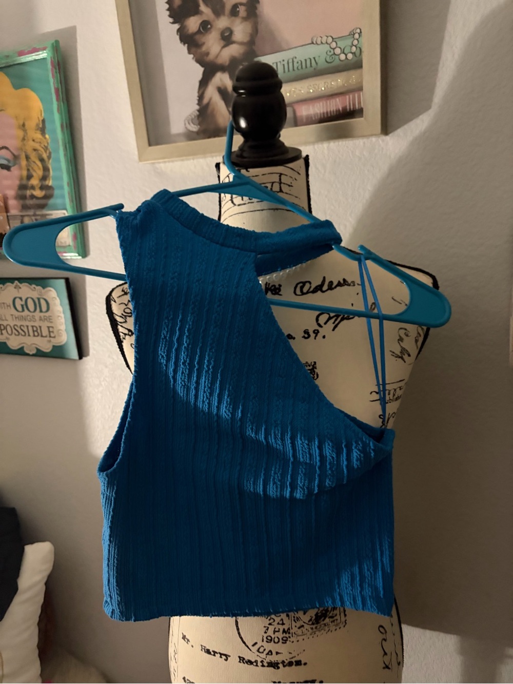 Zara Teal Ribbed One-Shoulder Crop Top